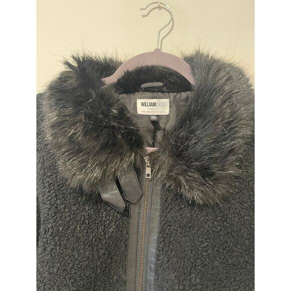 William Rast Faux Fur Trim Bomber Jacket Vegan Faux Leather Black Size Large - Picture 3 of 8